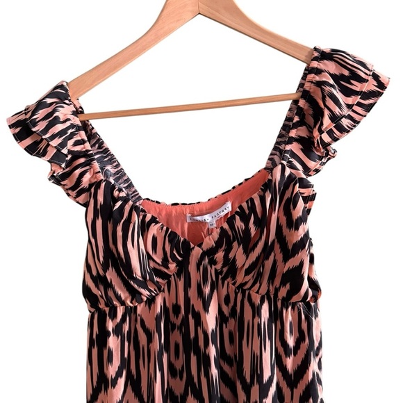 English Factory Womens XS Ikat Maxi Dress Orange Black Tiered Ruffle Sleeve - Picture 3 of 15